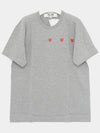 P1T3372 GRAY Triple Red Heart Short Sleeve T Shirt - COMME DES GARCONS - BALAAN 3