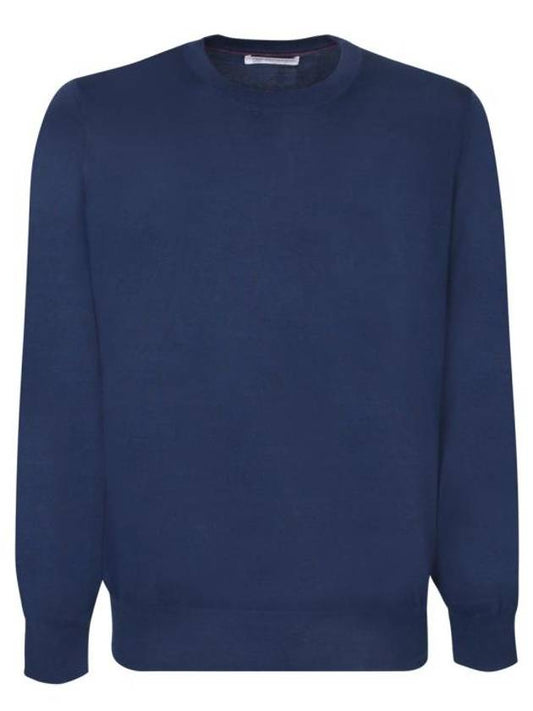 Plain Cotton Knit Top Blue - BRUNELLO CUCINELLI - BALAAN 1