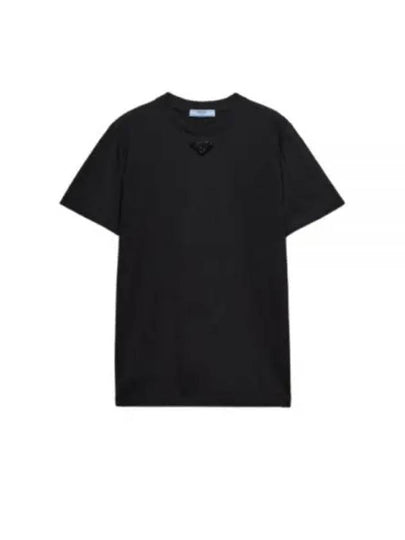 Embroidered Triangle Short Sleeve T-Shirt Black - PRADA - BALAAN 2