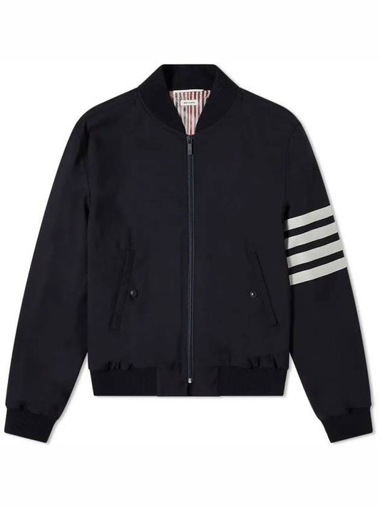 Diagonal Striped Knit Rib Blouson Bomber Jacket Navy - THOM BROWNE - BALAAN 1