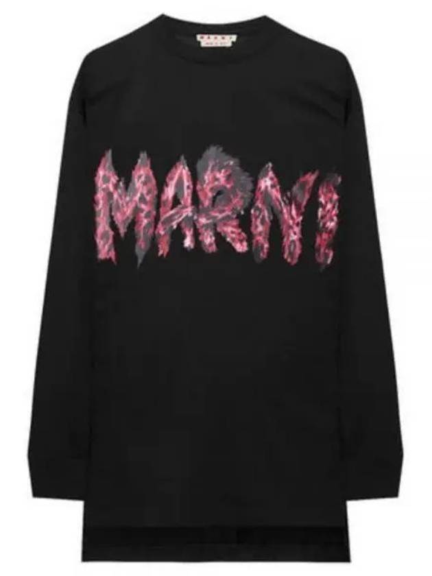 Logo Print Cotton Long Sleeve T-Shirt Black - MARNI - BALAAN 2