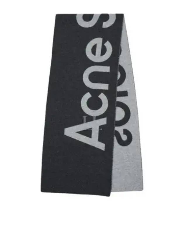 Jacquard Logo Two Tone Wool Muffler Black - ACNE STUDIOS - BALAAN 2