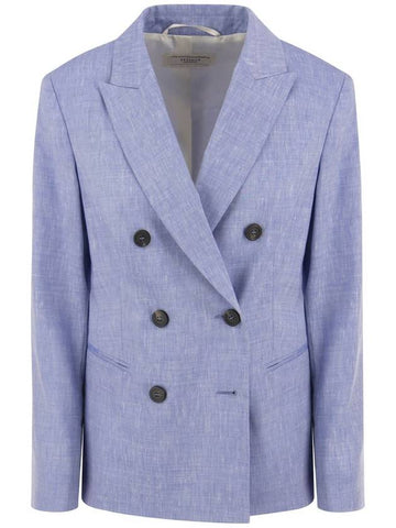 Wool and linen canvas double-breasted blazer - PESERICO - BALAAN 1