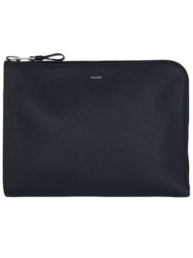 Logo Short Grain Leather Clutch Bag Black - TOM FORD - BALAAN 1