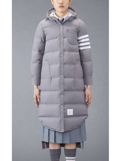 Downfilled Ripstop Classic 4 Striped Hoodie Down Long Padding Grey - THOM BROWNE - BALAAN 2