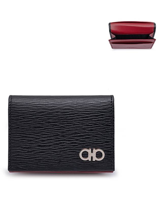 Salvatore Revival Gancini Bicolor Card Wallet Black - SALVATORE FERRAGAMO - BALAAN 2