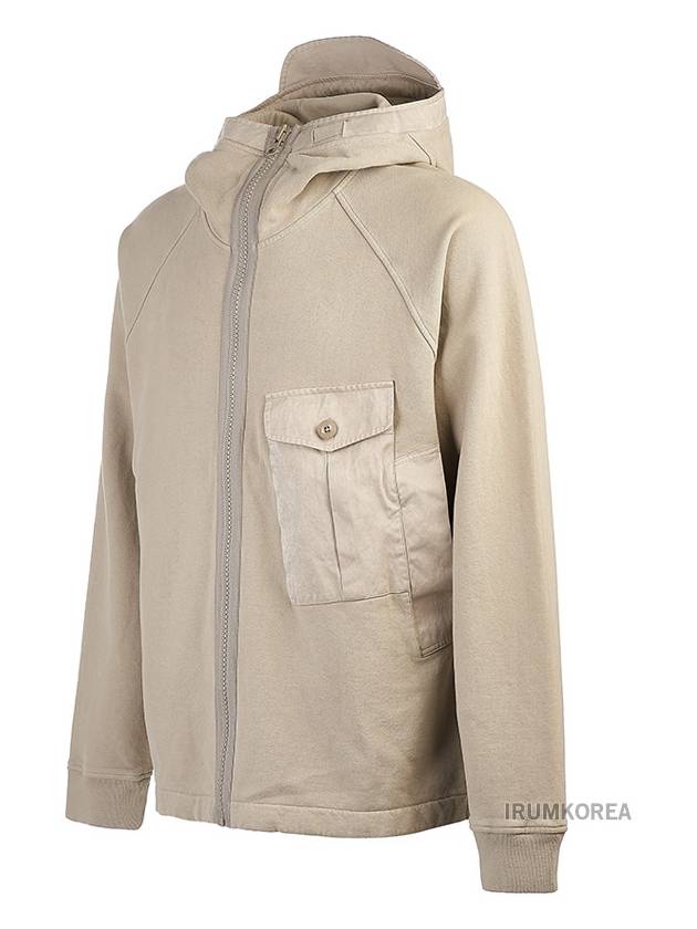 Garment Dyed One-Pocket Cotton Zip Up Hoodie Pale Taupe - TEN C - BALAAN 3