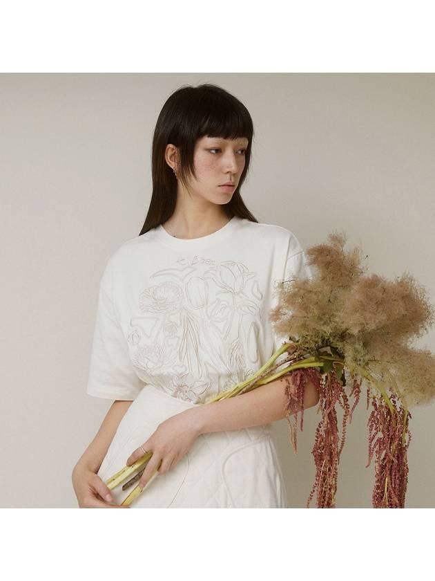 FLOWER EMBROIDERY T SHIRT CR emboss cream - TIBAEG - BALAAN 4