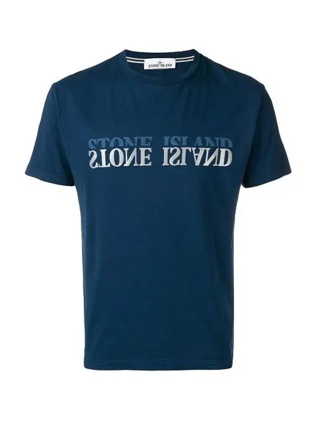 Logo Print Short Sleeve T-Shirt Navy - STONE ISLAND - BALAAN 3