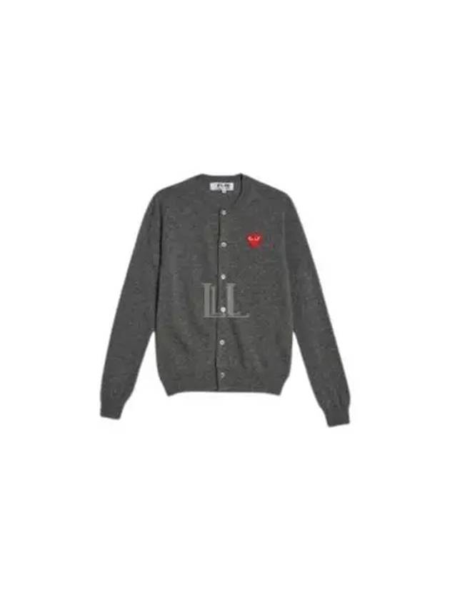 Red Heart Wappen Round Neck Wool Cardigan Charcoal - COMME DES GARCONS PLAY - BALAAN 2