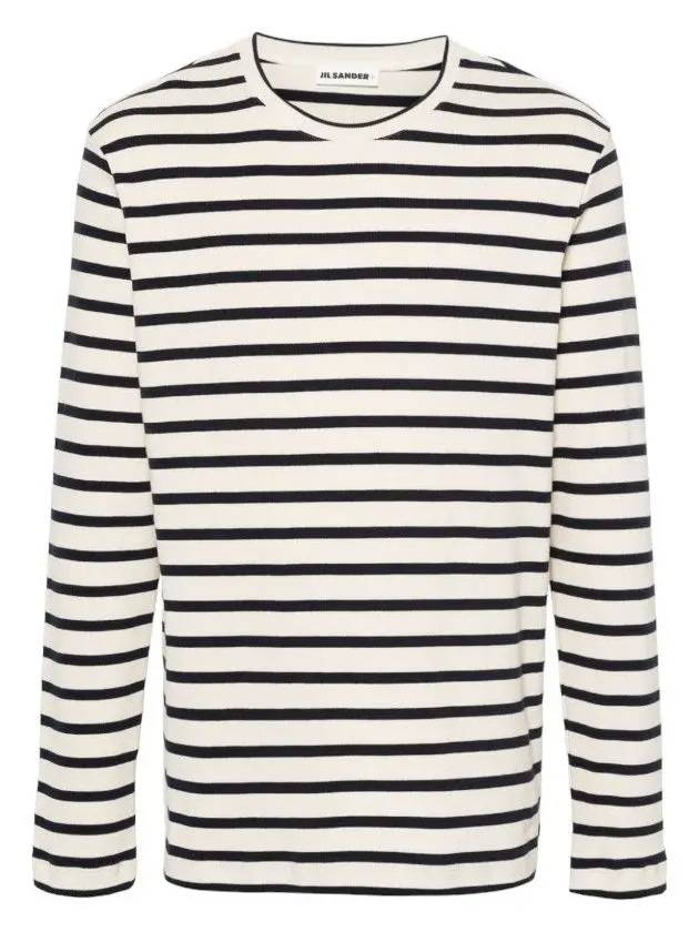 Striped Motif Cotton Long Sleeve T-shirt Beige Navy - JIL SANDER - BALAAN 2