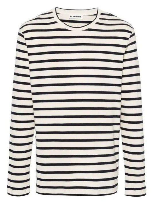 Striped Motif Cotton Long Sleeve T-shirt Beige Navy - JIL SANDER - BALAAN 2