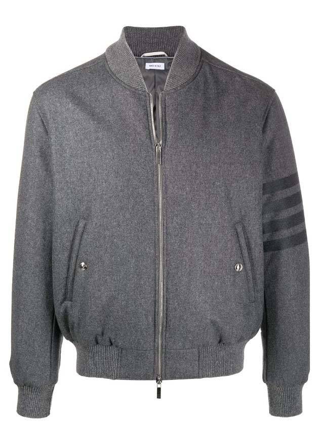 Men's 4 Bar Ribbed Knit Bomber Jacket Grey - THOM BROWNE - BALAAN 1