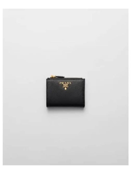 Saffiano Metal Logo Zipper Half Wallet Black - PRADA - BALAAN 2