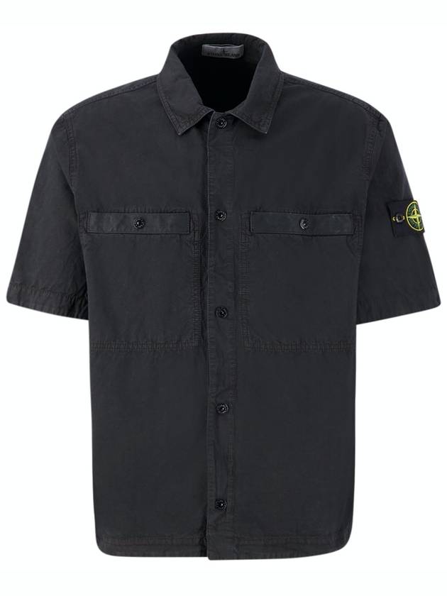 Men's Wappen Patch Overshirt Short Sleeve Shirt Black - STONE ISLAND - BALAAN 2