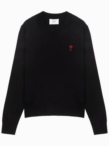 Heart Logo Crew Neck Merino Wool Knit Top Black - AMI - BALAAN 1