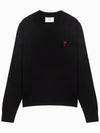 Heart Logo Crew Neck Merino Wool Knit Top Black - AMI - BALAAN 1