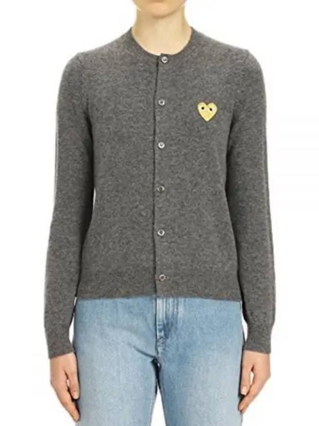 Women's Gold Heart Wappen Wool Cardigan Grey - COMME DES GARCONS - BALAAN 2