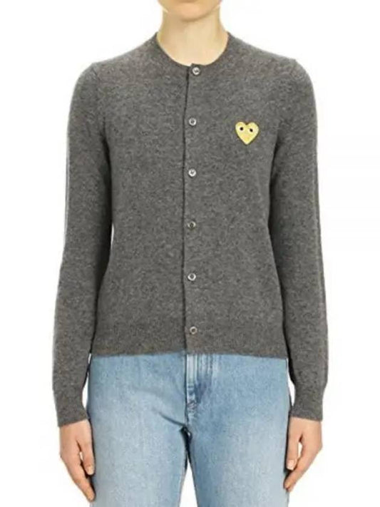 Women's Gold Heart Wappen Wool Cardigan Grey - COMME DES GARCONS - BALAAN 2