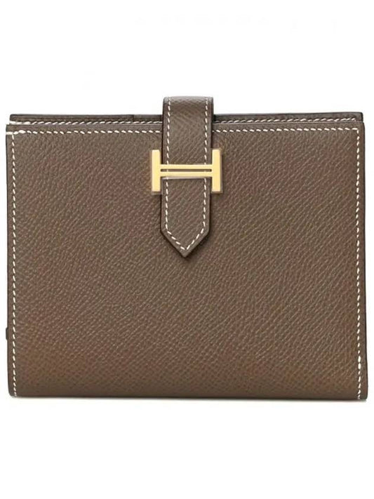 Bearn Compact Gold Hardware Half Wallet Etoupe - HERMES - BALAAN.