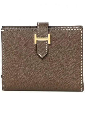 Bearn Compact Gold Hardware Half Wallet Etoupe - HERMES - BALAAN 1