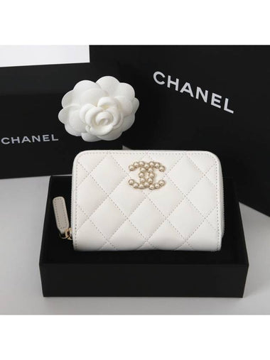 Pearl zipper card wallet white gold AP3811 - CHANEL - BALAAN 1