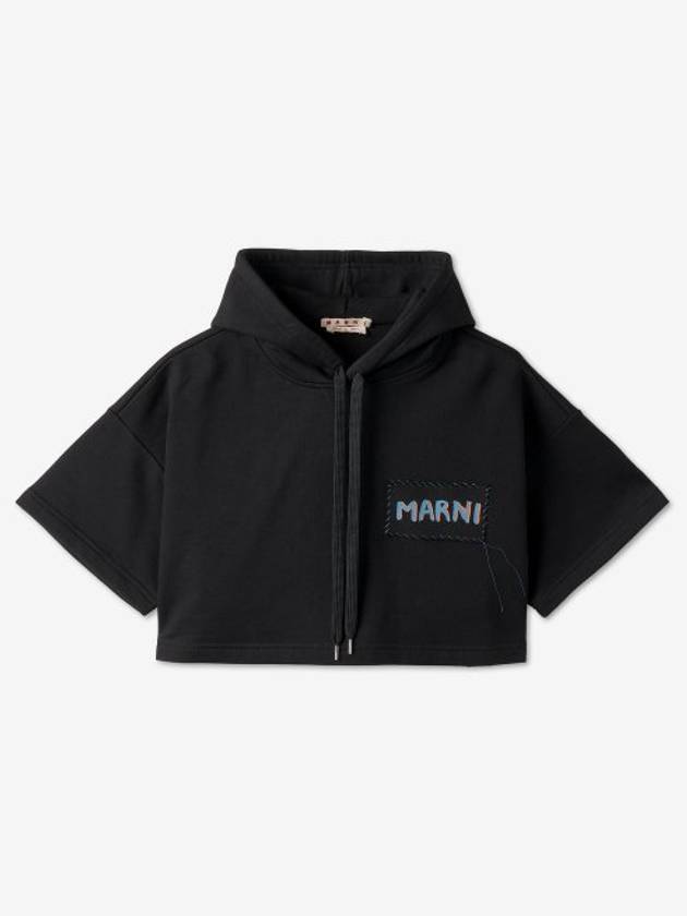 Logo Patch Drawstring Hooded Top Black - MARNI - BALAAN 2