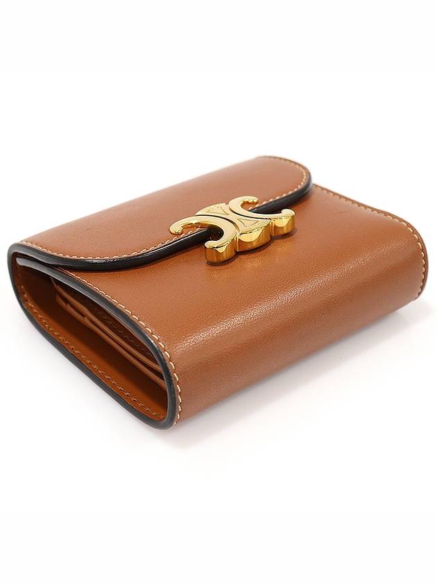 10D783BZG 04LU Brown Tan Shiny Lambskin Gold Plated Small Triomphe Flap Ring Wallet - CELINE - BALAAN 3