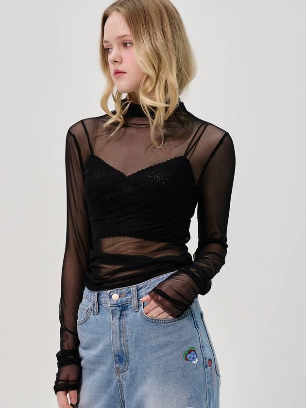 Sleeve shirring see through turtleneck black - SORRY TOO MUCH LOVE - BALAAN 1