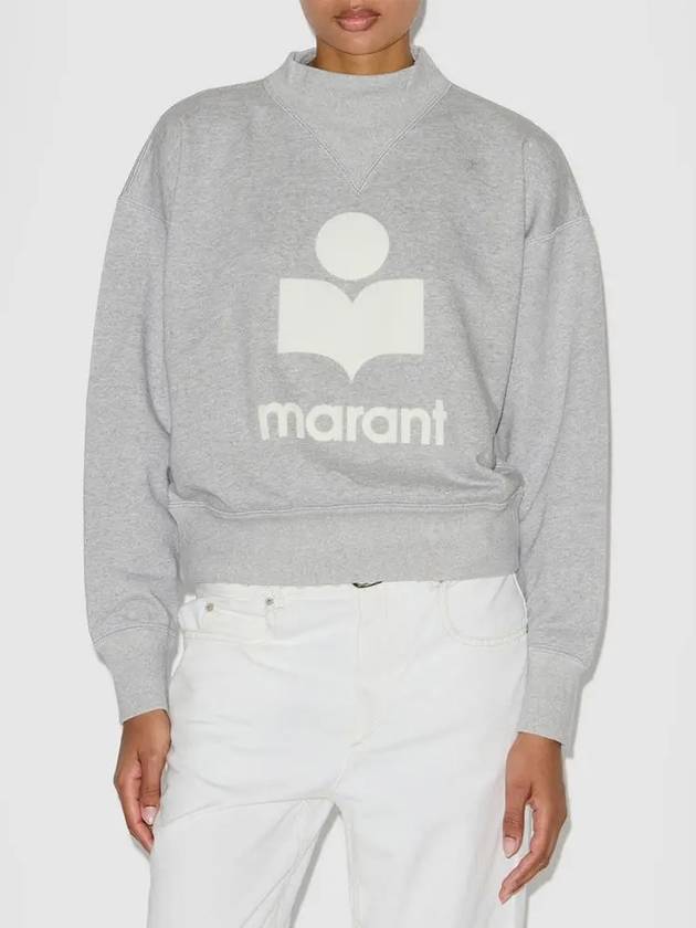 Isabel Marant Moby Velvet Logo Sweatshirt Gray White SW0003FA A1M07E W24F0008GW - ISABEL MARANT ETOILE - BALAAN 1