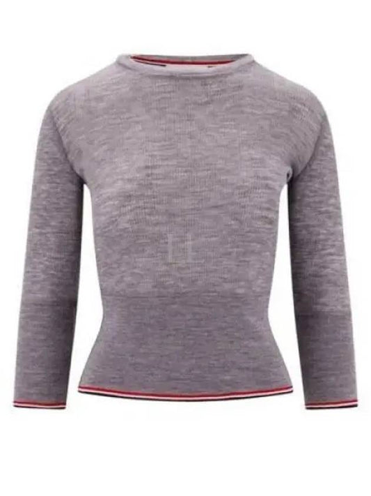 Women's Wool Rib 3/4 Sleeve Crew Neck Pullover Knit Top Light Gray - THOM BROWNE - BALAAN 2