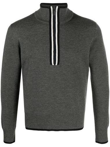 Merino wool Milanese stitch zip up knit top medium gray - THOM BROWNE - BALAAN 1