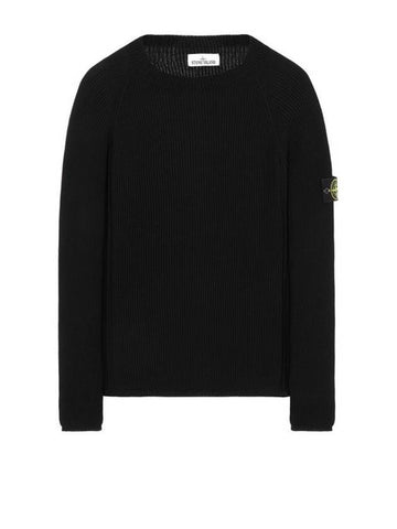 Wappen Patch Round Neck Knit Top Black - STONE ISLAND - BALAAN 1