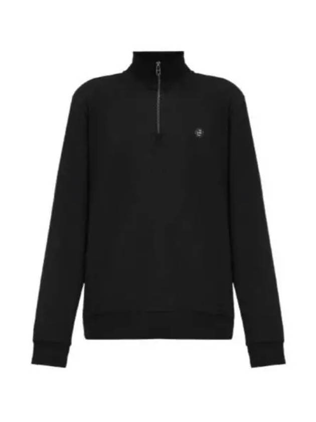 Stand Collar Half Zip-Up Cotton Knit Top Black - HUGO BOSS - BALAAN 2