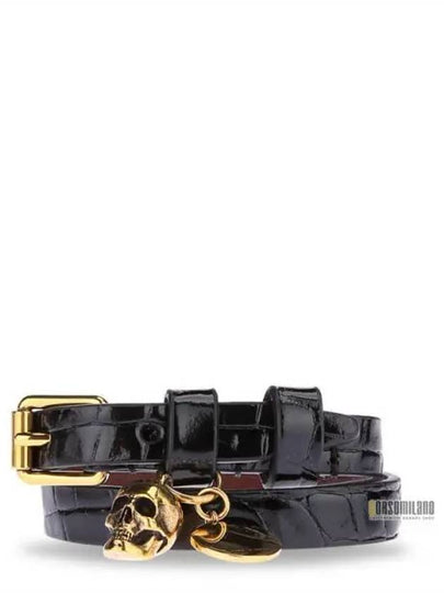 Gold Skull Buckle Bracelet Black - ALEXANDER MCQUEEN - BALAAN 2