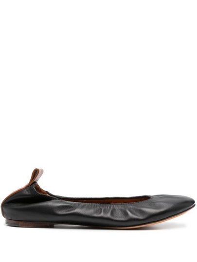 Embossed Logo Ballerina Leather Flat Black - LANVIN - BALAAN 2