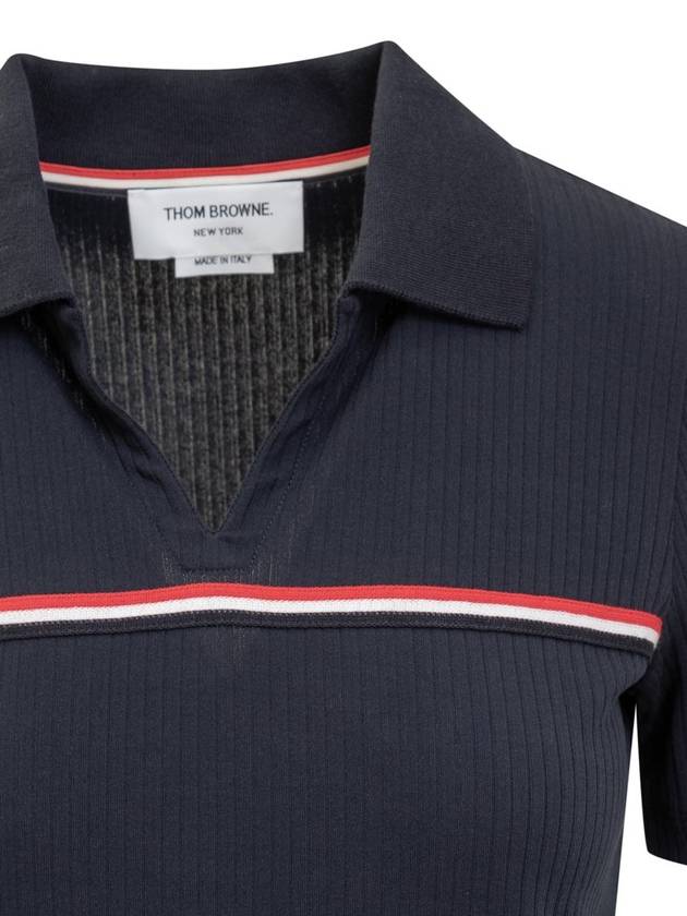 Three Stripes High Twist Rib Polo Shirt Navy - THOM BROWNE - BALAAN 4