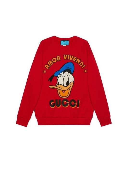 Men's Disney Donald Duck Logo Sweatshirt Red - GUCCI - BALAAN 1