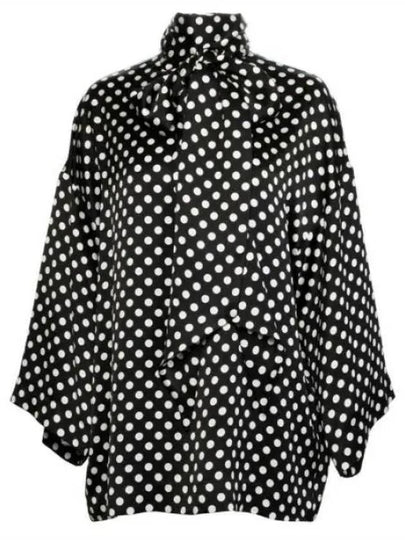 Polka Dot Bow Satin Blouse Black - SAINT LAURENT - BALAAN 2