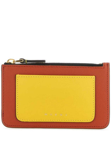 Saffiano Two-Tone Zipper Card Wallet Orange Yellow - MARNI - BALAAN 1