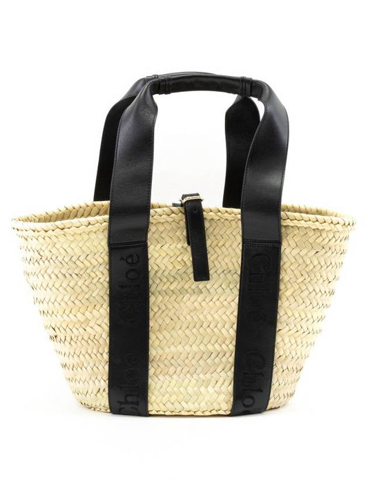Sense Medium Raffia Basket Tote Bag Black - CHLOE - BALAAN 2