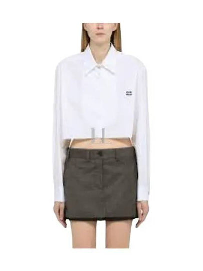 Logo Poplin Cotton Shirt White - MIU MIU - BALAAN 2