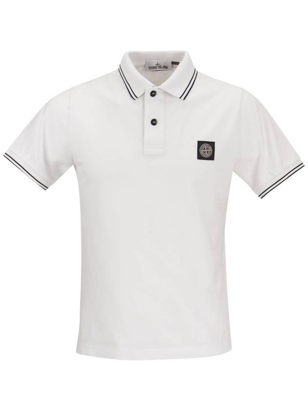 Stretch Cotton Pique Short Sleeve Polo Shirt White - STONE ISLAND - BALAAN 2