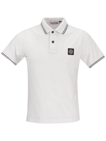 Stretch Cotton Pique Short Sleeve Polo Shirt White - STONE ISLAND - BALAAN 2