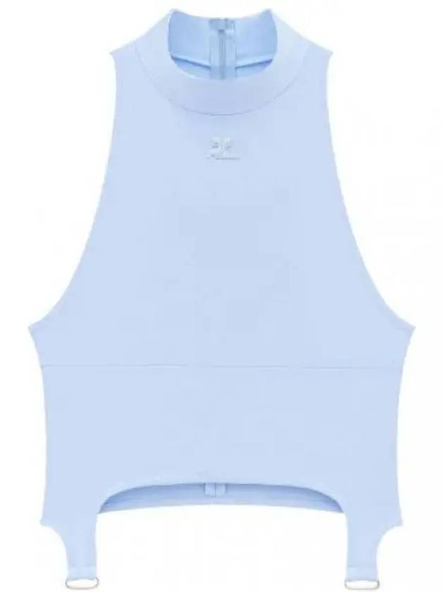 Embroidered Logo High-Neck Crop Sleeveless Blue - COURREGES - BALAAN 2