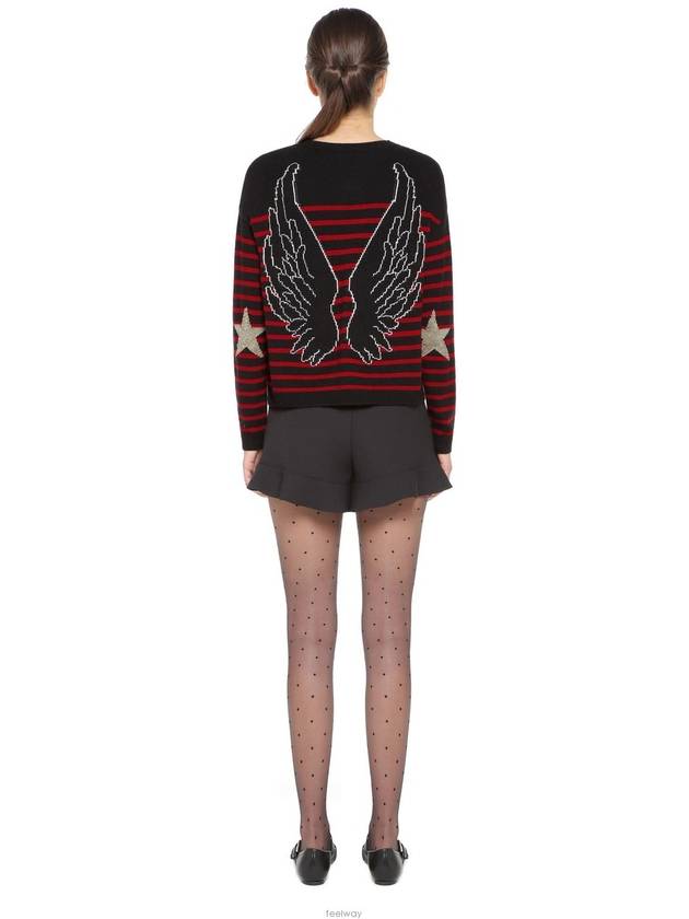 Jacquard Wings & Star Embroidery STRIPED SWEATER - RED VALENTINO - BALAAN 5