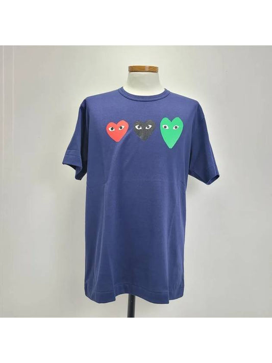 Comme men's triple heart short sleeve tshirt dark blue P1T186 - COMME DES GARCONS - BALAAN 1