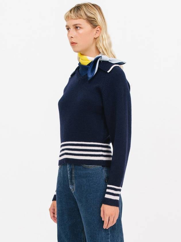 Open Collar Striped Knit Top Navy - JUN BY JUN K - BALAAN 3