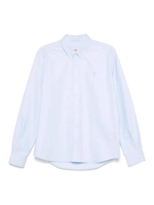 Embroidered logo long sleeve shirt light blue - AMI - BALAAN 1