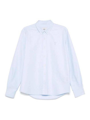 Embroidered Logo Long Sleeve Shirt Light Blue - AMI - BALAAN 1